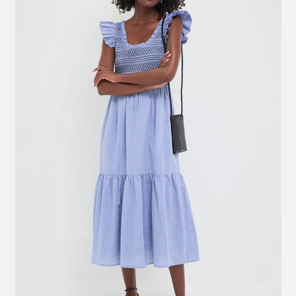 Pomander Place Light Blue Midi Dress with Ruffle Sleeves